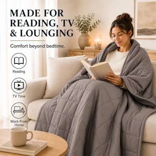 Smart Queen Weighted Blanket for Adults 78"x85" | King Size 25lbs Grey All Season thumbnail 8