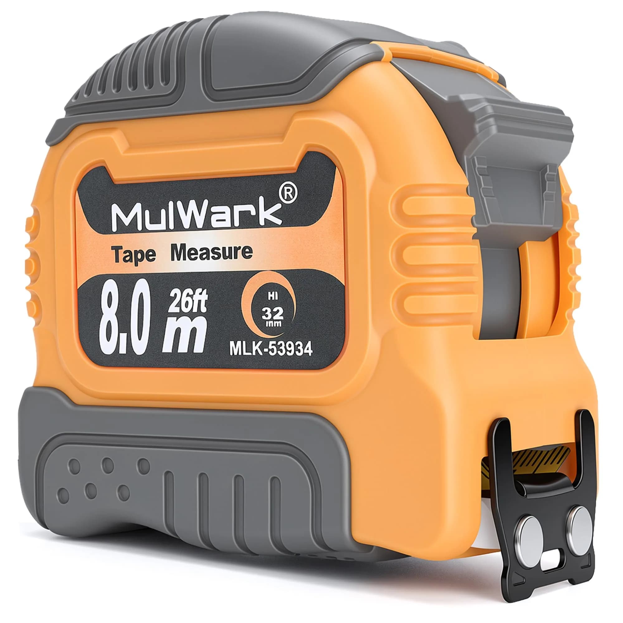 MULWARK Yellow-Grey 25 ft Retractable Tape Measure with Magnetic Hook & Shockproof Case - main product image