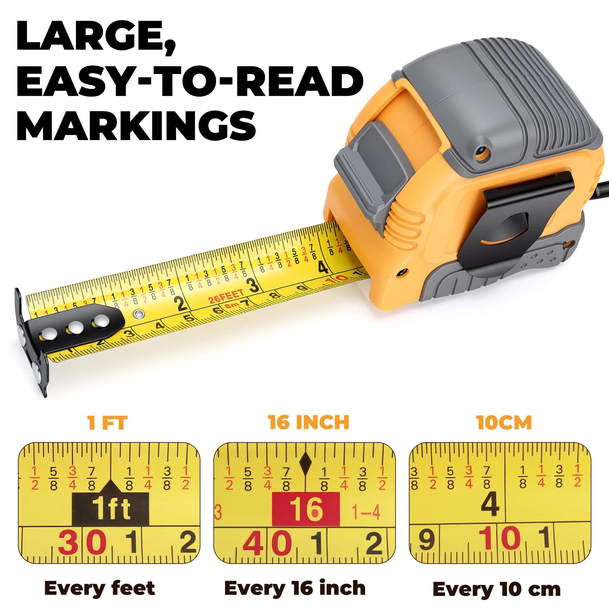 MulWark Wide Tape Measure 25 ft (7.62 m) | Double Secure Blade Lock, Magnetic Hook, Both-Side Metal Blade - view 5