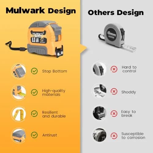 MulWark Wide Tape Measure 25 ft (7.62 m) | Double Secure Blade Lock, Magnetic Hook, Both-Side Metal Blade thumbnail 6