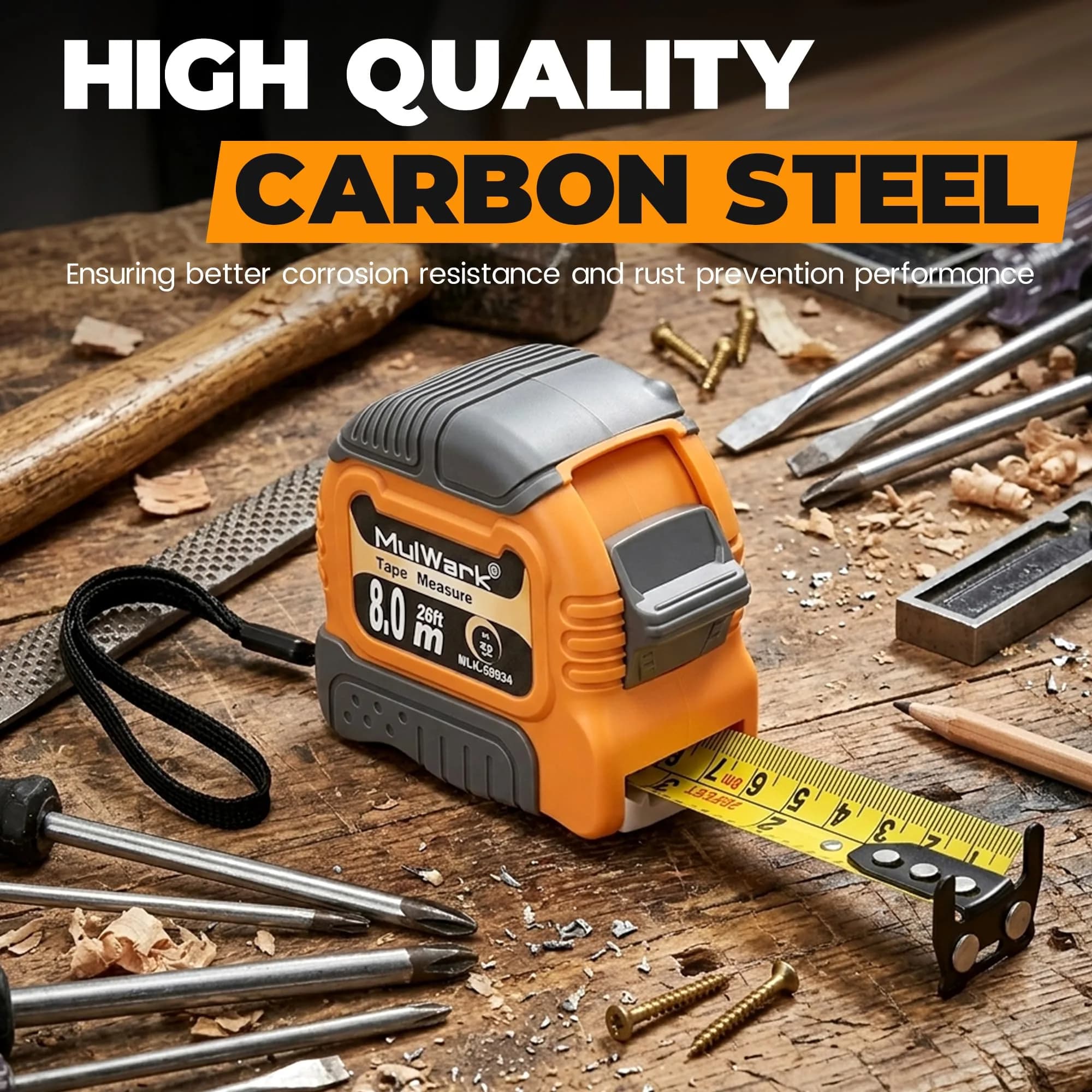 MULWARK Yellow-Grey 25 ft Retractable Tape Measure with Magnetic Hook & Shockproof Case - view 2