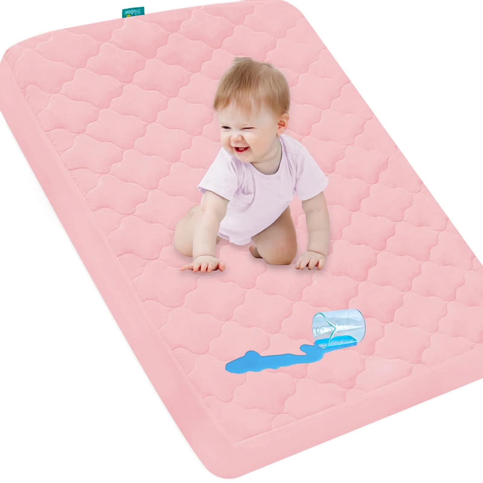 Biloban Pack and Play Mattress Protector Pad 38 x 26 Inch (96.5 x 66 cm) | Waterproof Fitted Sheet for Graco Playards — Pink