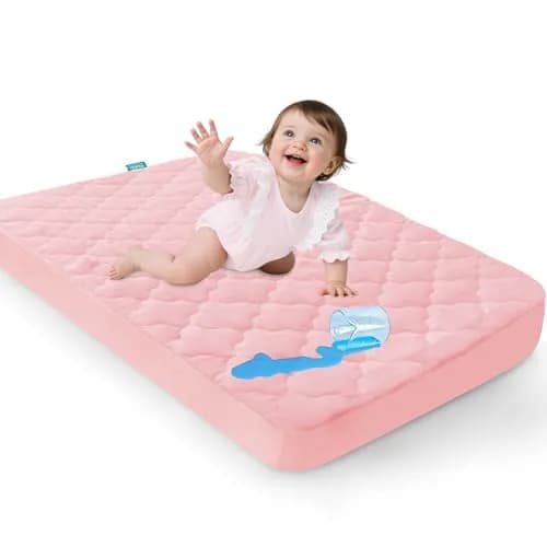 Biloban Waterproof Pack and Play Mattress Pad Sheets Pink | Fitted, Ultra Soft, Noiseless (38" x 26") thumbnail 5