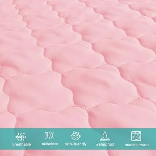 Biloban Waterproof Pack and Play Mattress Pad Sheets Pink | Fitted, Ultra Soft, Noiseless (38" x 26") thumbnail 2