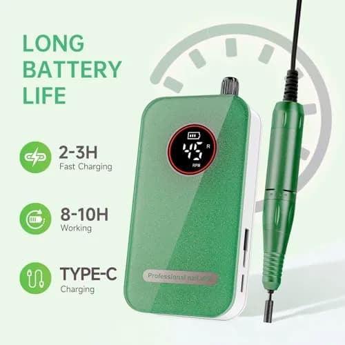 HQMPHQ Professional Nail Drill 45000 RPM Green | 11 Bits & 50 Bands thumbnail 4