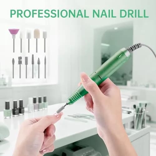 HQMPHQ Professional Nail Drill 45000 RPM Green | 11 Bits & 50 Bands thumbnail 5