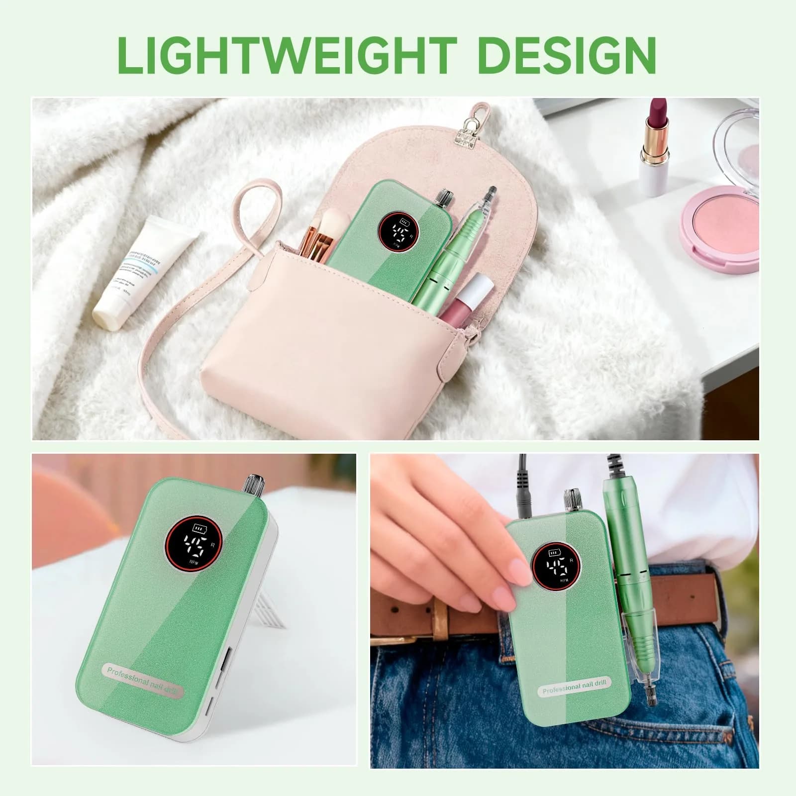 HQMPHQ Professional Nail Drill 45000RPM Fresh Green | High-Speed Electric Nail File for Acrylic Gel Nails - view 7