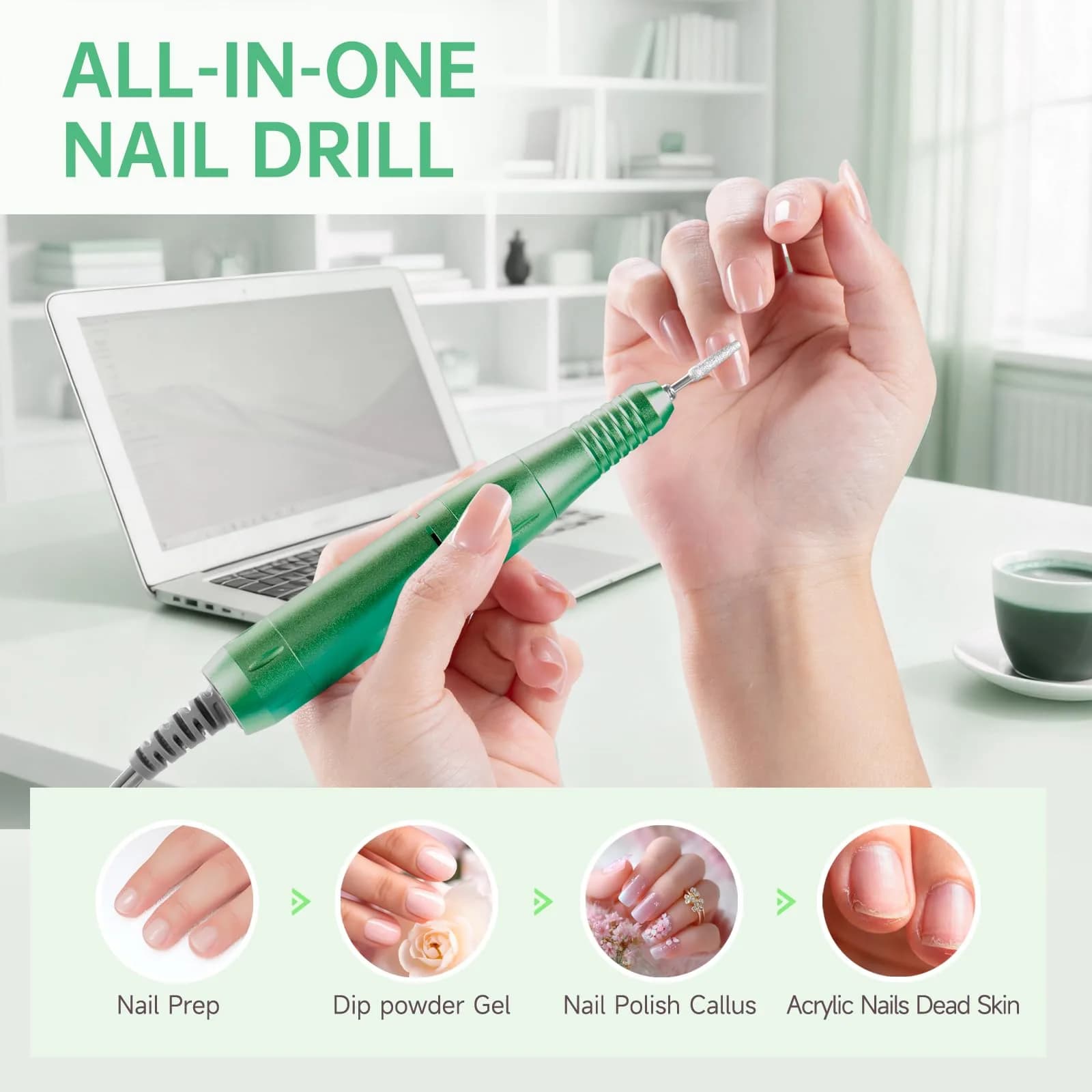 HQMPHQ Professional Nail Drill 45000RPM Fresh Green | High-Speed Electric Nail File for Acrylic Gel Nails - view 8