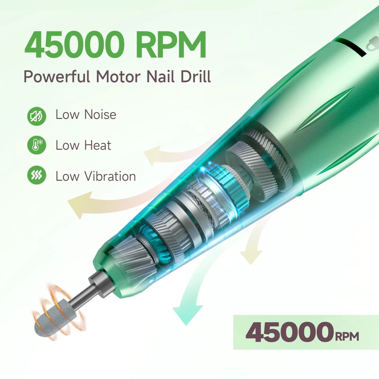 HQMPHQ Professional Nail Drill 45000RPM Fresh Green | High-Speed Electric Nail File for Acrylic Gel Nails - view 3