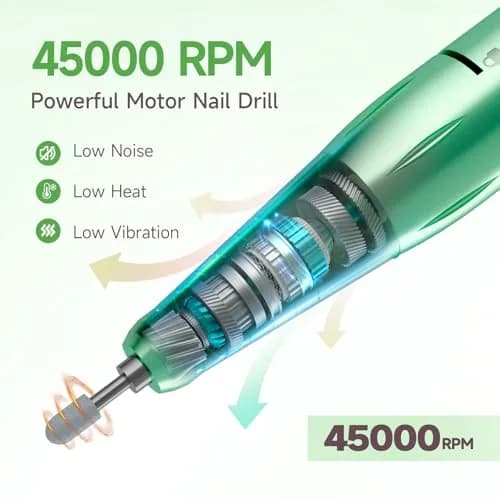 HQMPHQ Professional Nail Drill 45000 RPM Green | 11 Bits & 50 Bands thumbnail 3