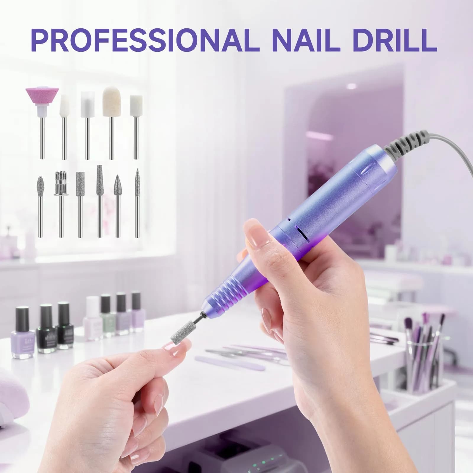 HQMPHQ Professional Nail Drill 45000RPM Purple | High-Speed Electric Nail File for Acrylic Gel Nails thumbnail 5