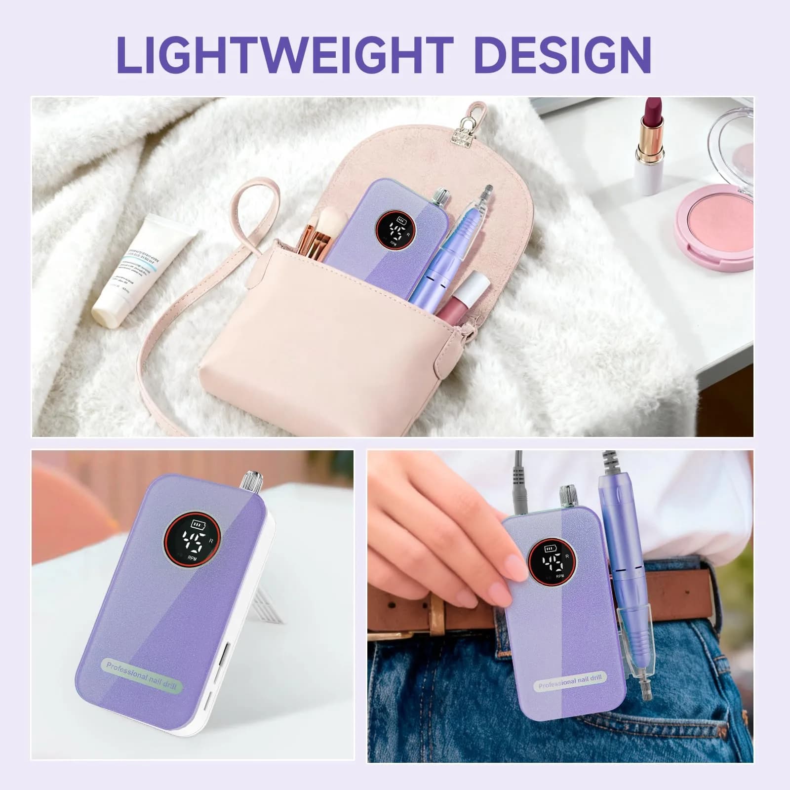 HQMPHQ Professional Nail Drill 45000RPM Purple | High-Speed Electric Nail File for Acrylic Gel Nails thumbnail 6