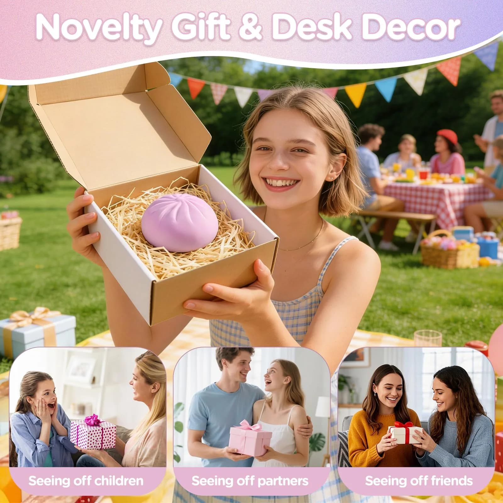 ToyMojo Dumpling Squishy Stress Ball, Pink, TPR, Palm Size | Cute Bao Bun Fidget Toy for Kids, Teens & Adults - view 4