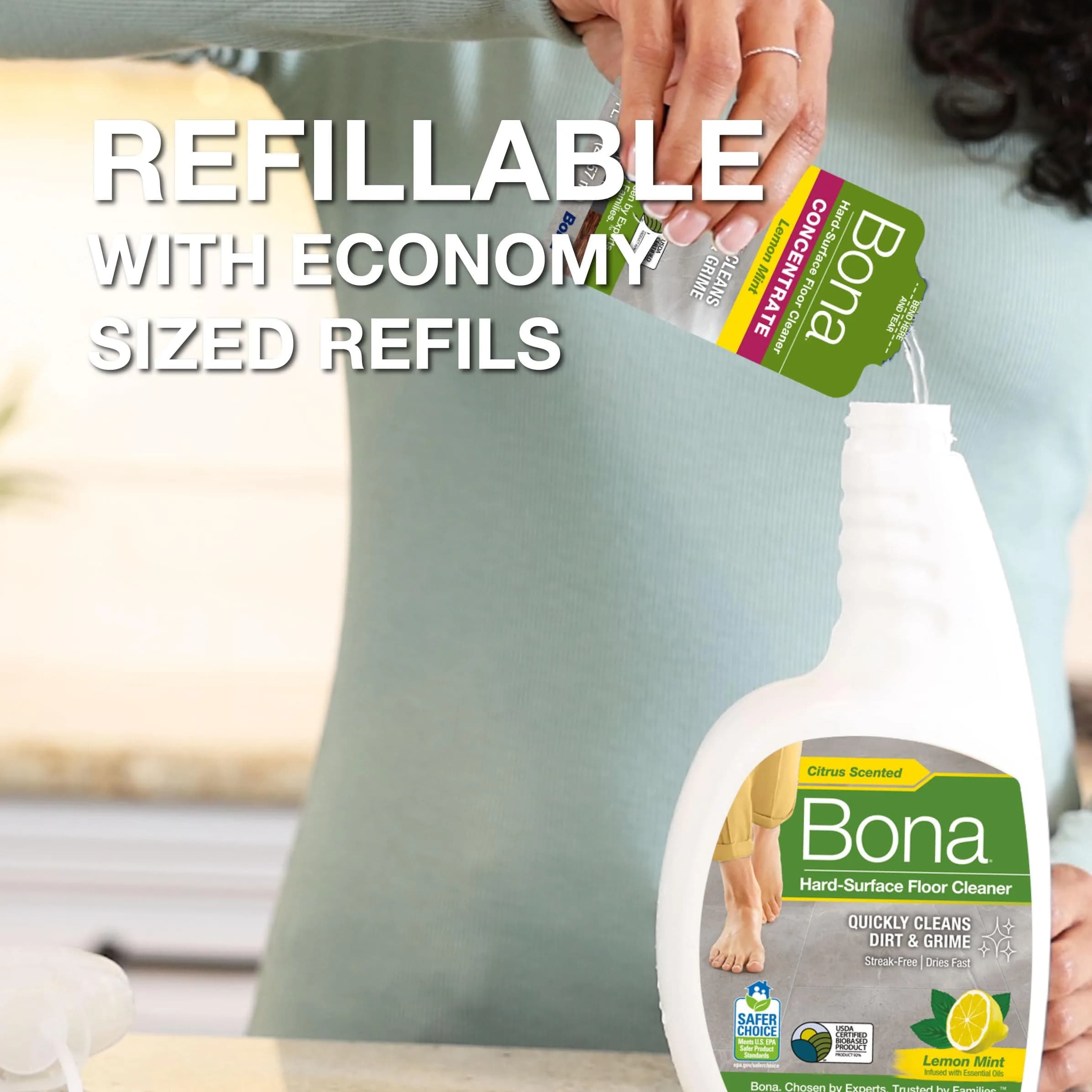 Bona Multi-Surface Floor Cleaner Spray 946ml (32 fl oz) Lemon Mint | EPA Safer Choice Certified - view 5