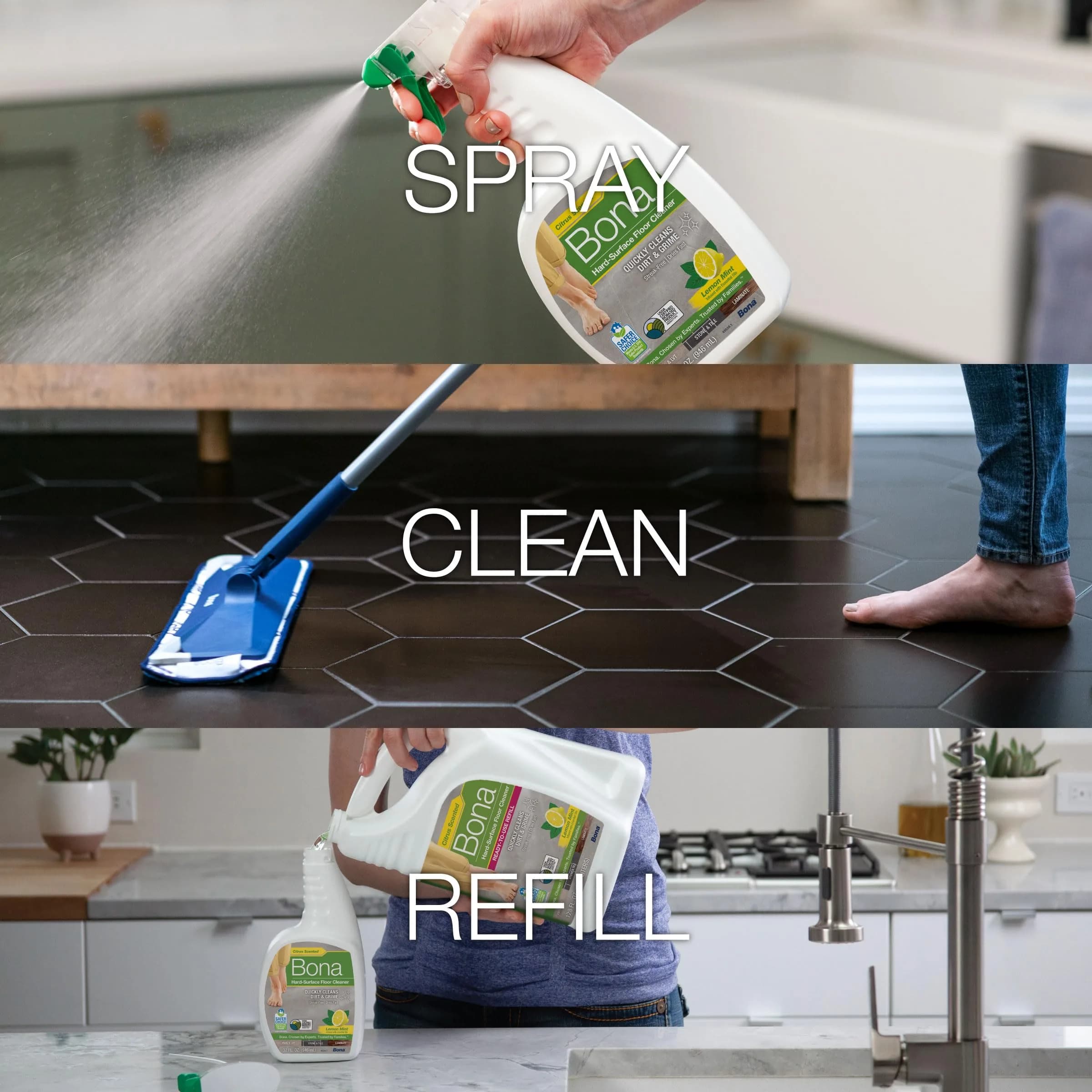 Bona Multi-Surface Floor Cleaner Spray 946ml (32 fl oz) Lemon Mint | EPA Safer Choice Certified - view 8