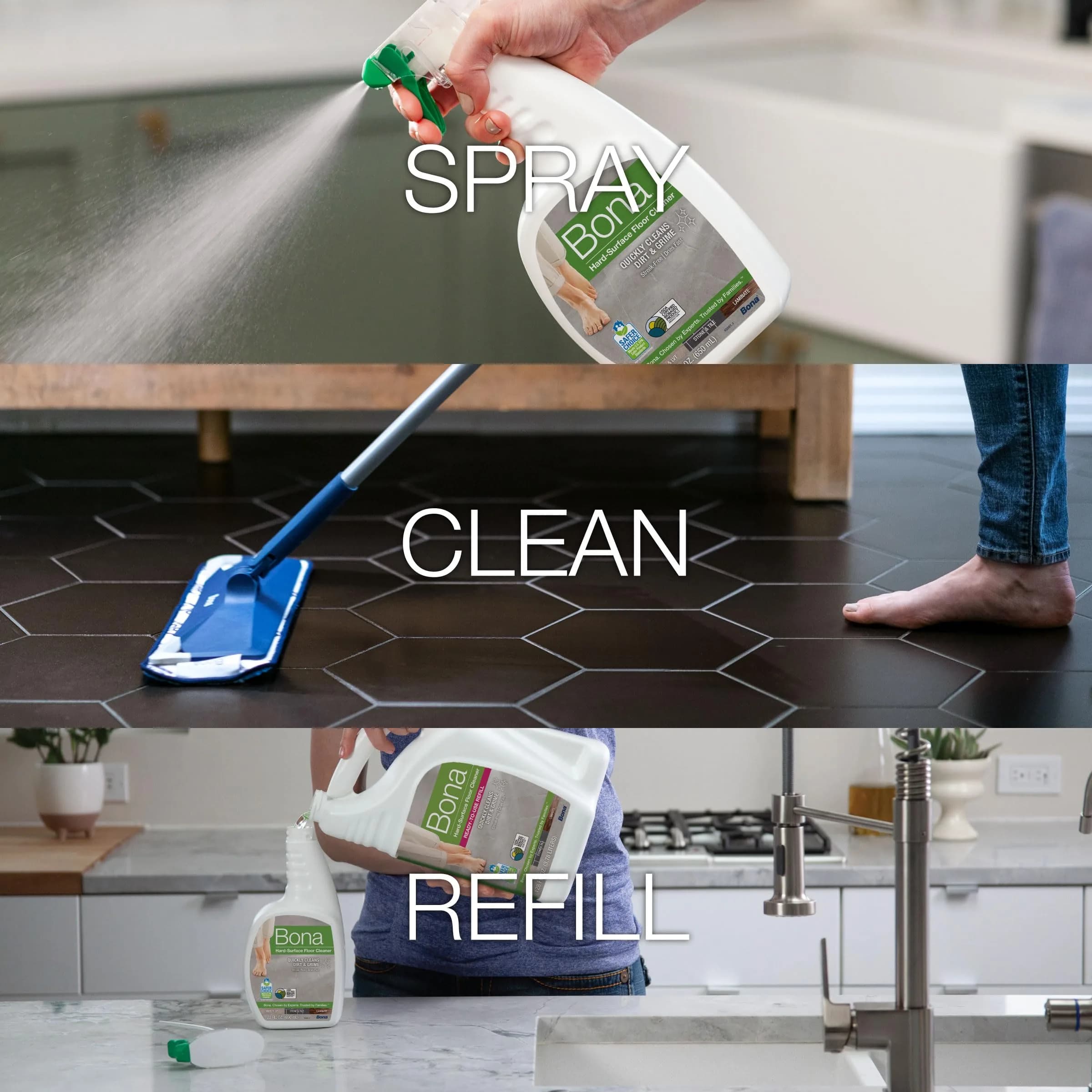 Bona Multi-Surface Floor Cleaner Spray 950ml (32 fl oz) | pH-Neutral, Rinse-Free Formula for Stone, Tile, Laminate, Vinyl - view 7