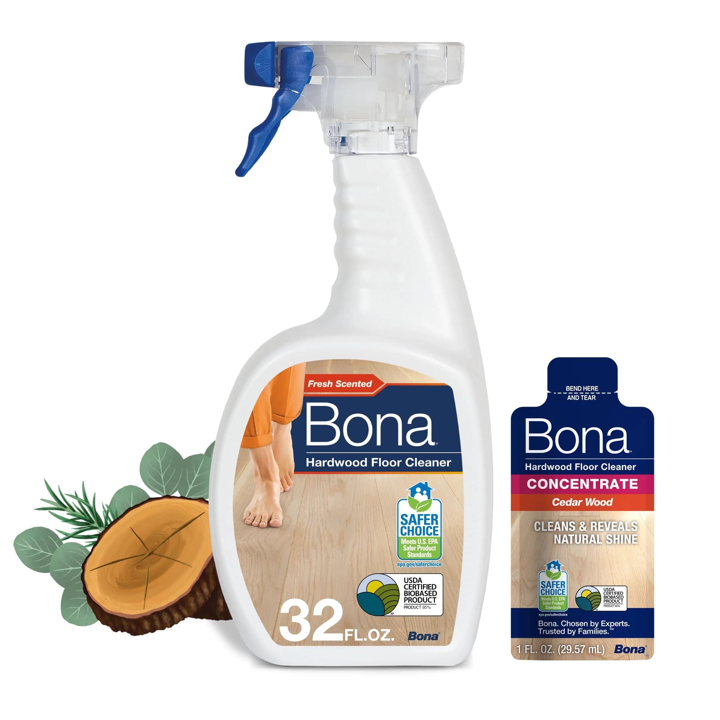 Bona Hardwood Floor Cleaner Spray 946ml (32 fl oz) with Concentrate Refill | EPA Safer Choice Certified - main product image