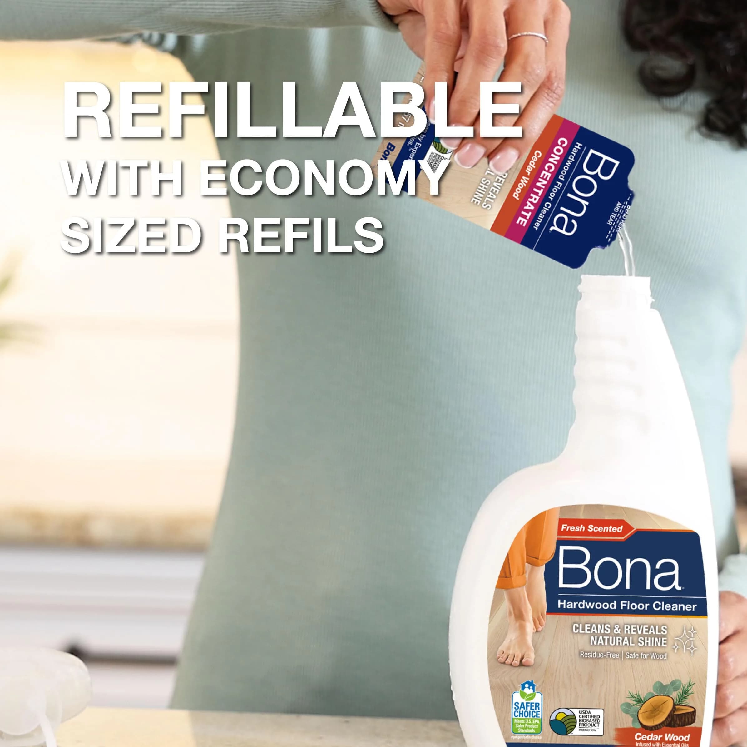 Bona Hardwood Floor Cleaner Spray 946ml (32 fl oz) with Concentrate Refill | EPA Safer Choice Certified - view 5