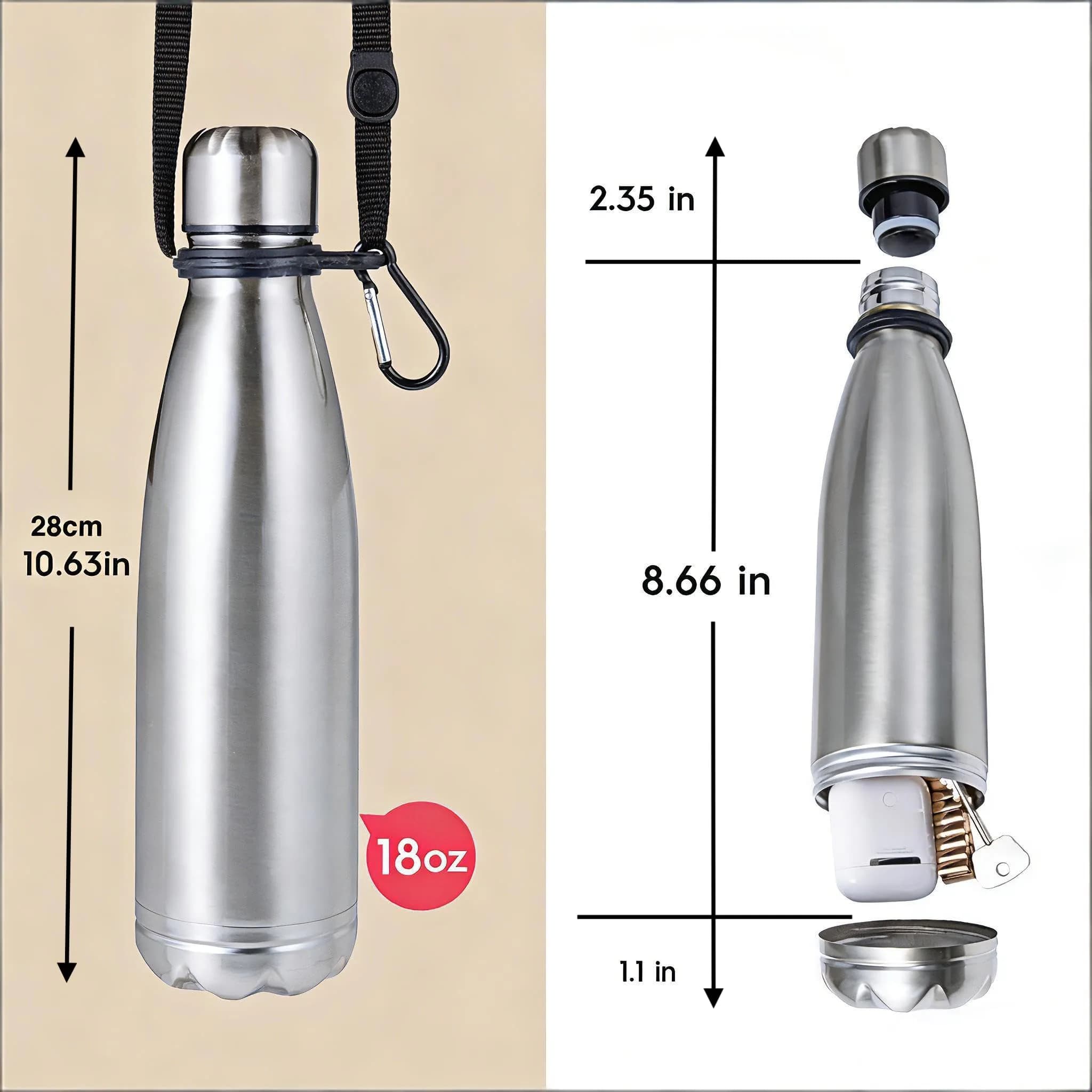 LetPetSet Stainless Steel Diversion Safe Water Bottle with Hidden Compartment, 532ml (18 fl oz) | Secure Storage for Valuables - view 2