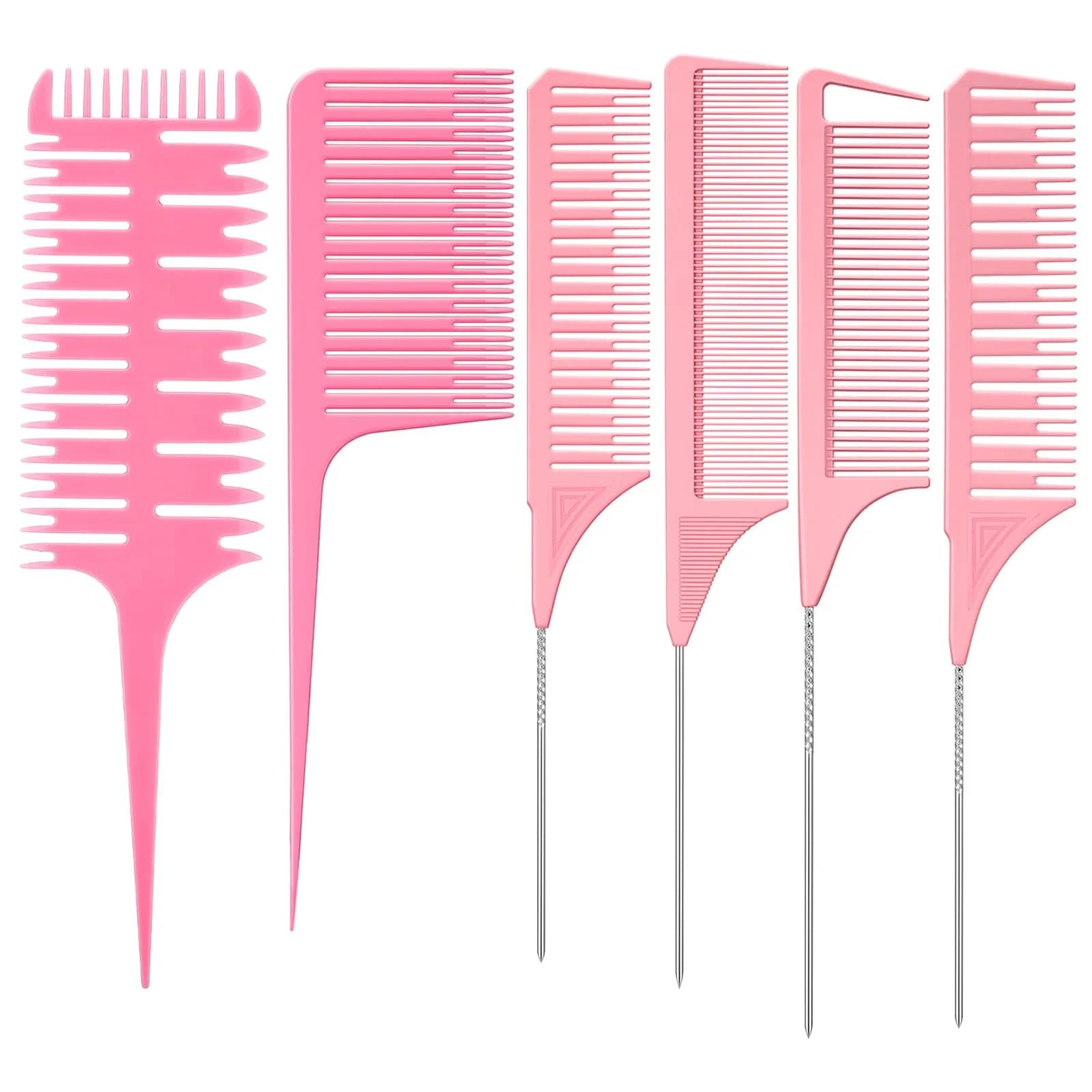 Patelai 6 Pcs Highlighting Comb Weaving, Classic Style, Pink | Multi-Functional Hair Styling Tool — Pink