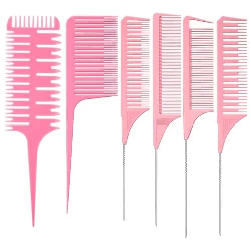 Patelai 6 Pcs Highlighting Comb Weaving, Classic Style, Pink | Multi-Functional Hair Styling Tool thumbnail 1