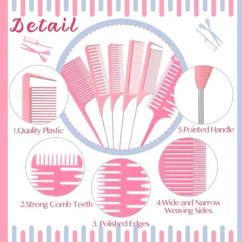 Patelai 6 Pcs Highlighting Comb Weaving, Classic Style, Pink | Multi-Functional Hair Styling Tool thumbnail 4