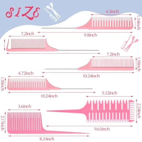 Patelai 6 Pcs Highlighting Comb Weaving, Classic Style, Pink | Multi-Functional Hair Styling Tool thumbnail 3