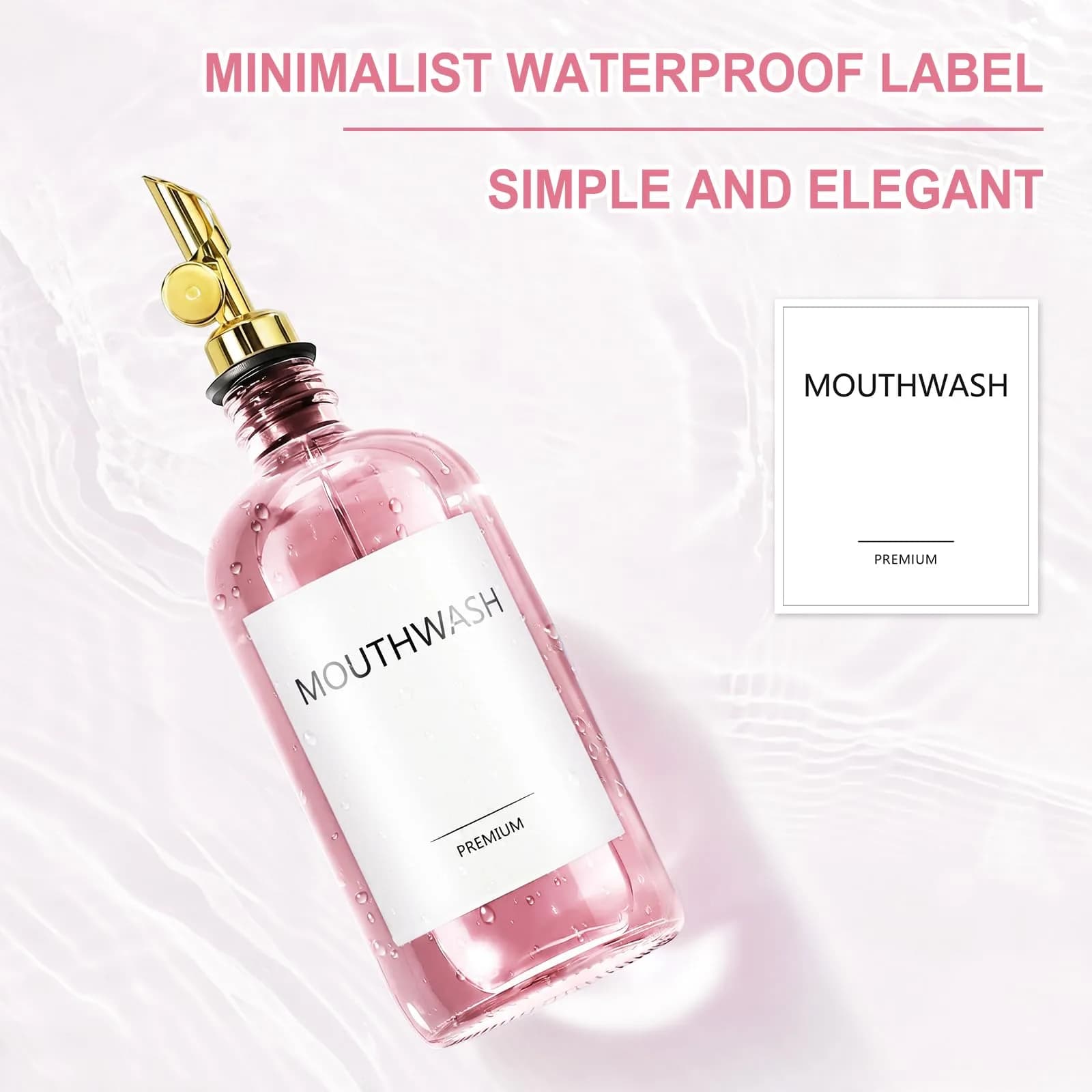 TOLDATLI Pink Glass Mouthwash Dispenser 502ml (17 fl oz) | Auto-Flip Cap for Precise Pouring - view 9