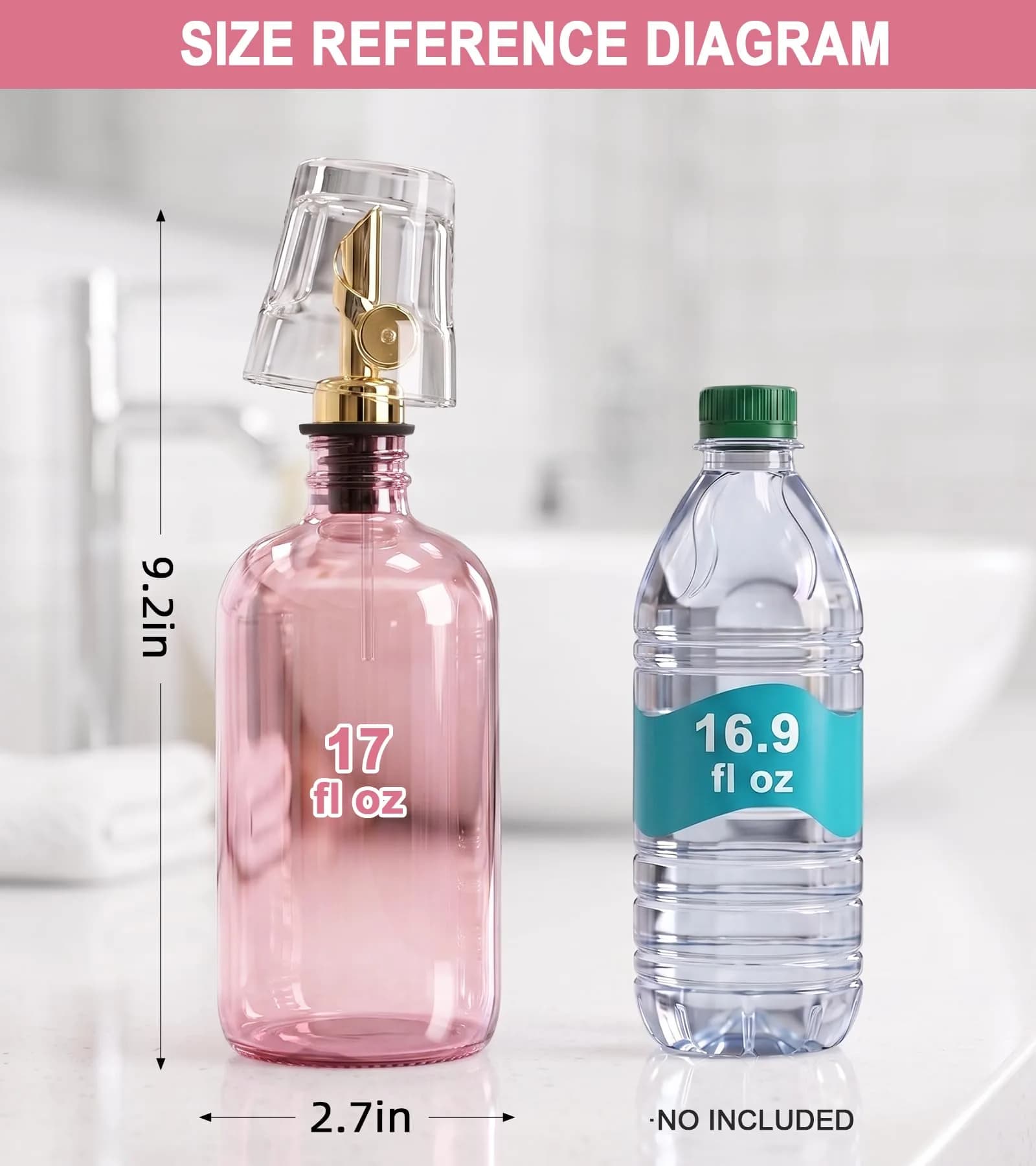 TOLDATLI Pink Glass Mouthwash Dispenser 502ml (17 fl oz) | Auto-Flip Cap for Precise Pouring - view 2