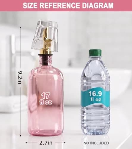 TOLDATLI Pink Glass Mouthwash Dispenser 502ml (17 fl oz) | Auto-Flip Cap for Precise Pouring thumbnail 2
