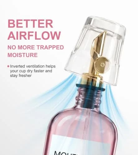 TOLDATLI Pink Glass Mouthwash Dispenser 502ml (17 fl oz) | Auto-Flip Cap for Precise Pouring thumbnail 3
