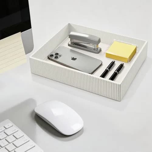 SITHON Valet Tray Desk Organizer PU Leather Catchall Stripe Pearl White 28cm (11in) x 22.5cm (8.9in) x 6cm (2.4in) | Modern Style Catchall Tray thumbnail 5
