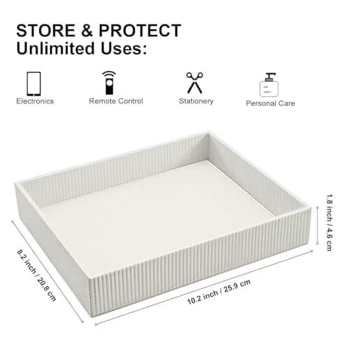 SITHON Valet Tray Desk Organizer PU Leather Catchall Stripe Pearl White 28cm (11in) x 22.5cm (8.9in) x 6cm (2.4in) | Modern Style Catchall Tray thumbnail 2