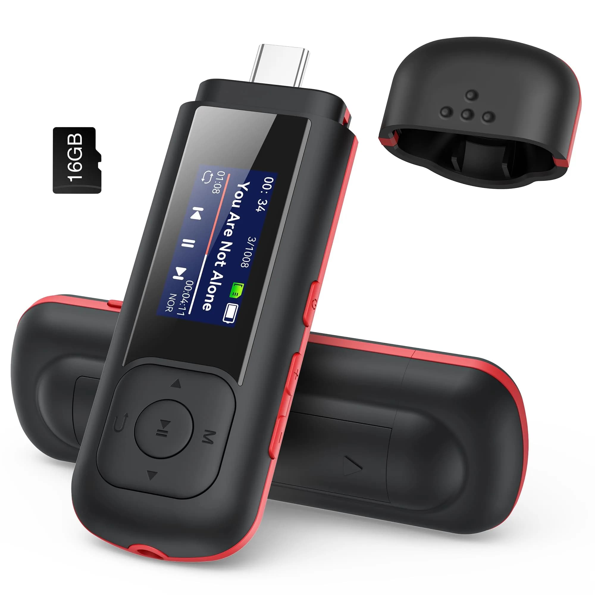 AGPTEK A55S MP3 Player 16GB (0.5 oz) | Type-C & USB Music Player with AAA Battery - main product image