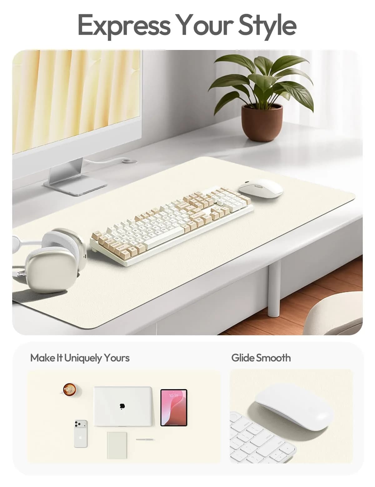YSAGi Leather Desk Pad Protector Large Mouse Pad Writing Pad, Cream (55" x 17.2") | Protects Your Desk Surface - view 3