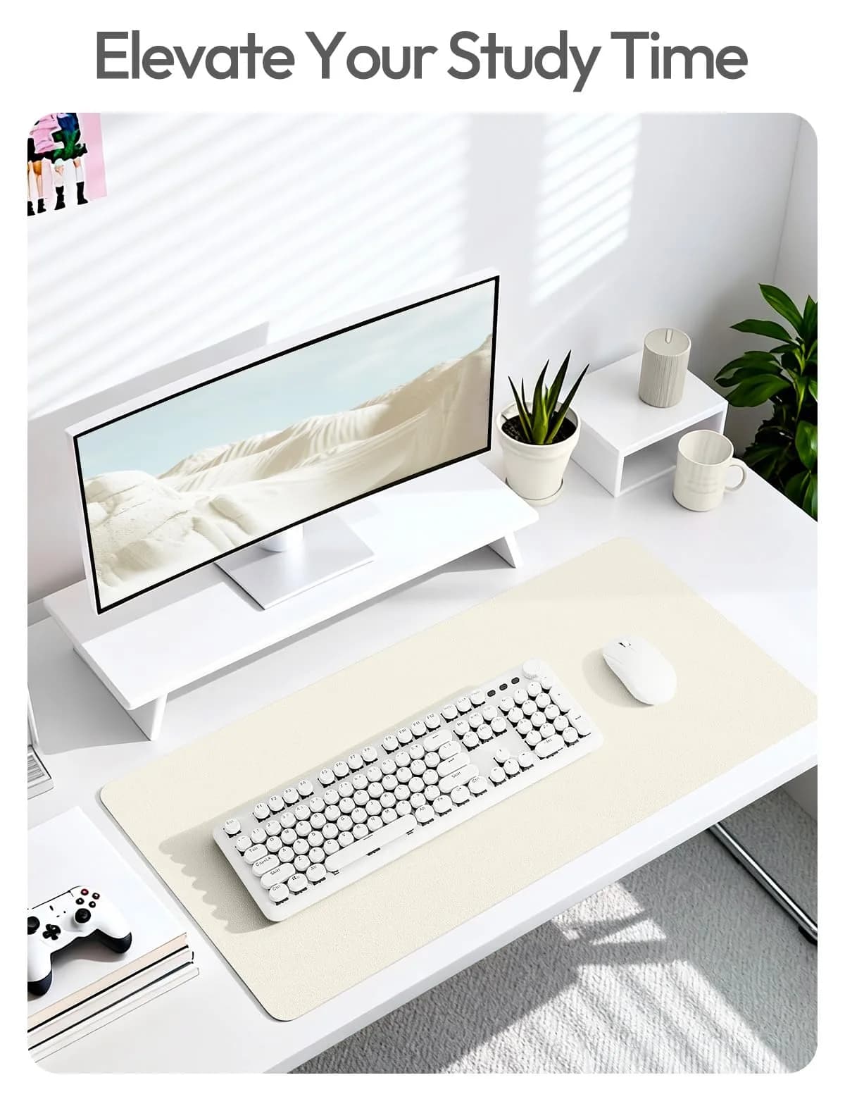 YSAGi Leather Desk Pad Protector Large Mouse Pad Writing Pad, Cream (55" x 17.2") | Protects Your Desk Surface - view 6