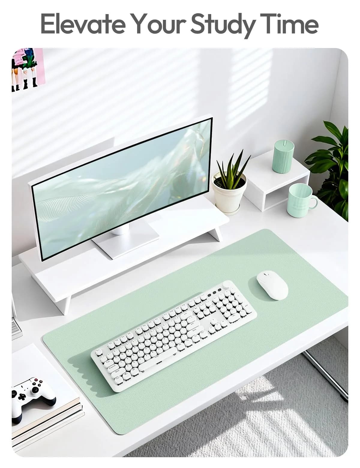 YSAGi Leather Desk Pad Protector Pale Green 139.7cm x 43.7cm (55" x 17.2") | Protects Desks, Enhances Workspace - view 6