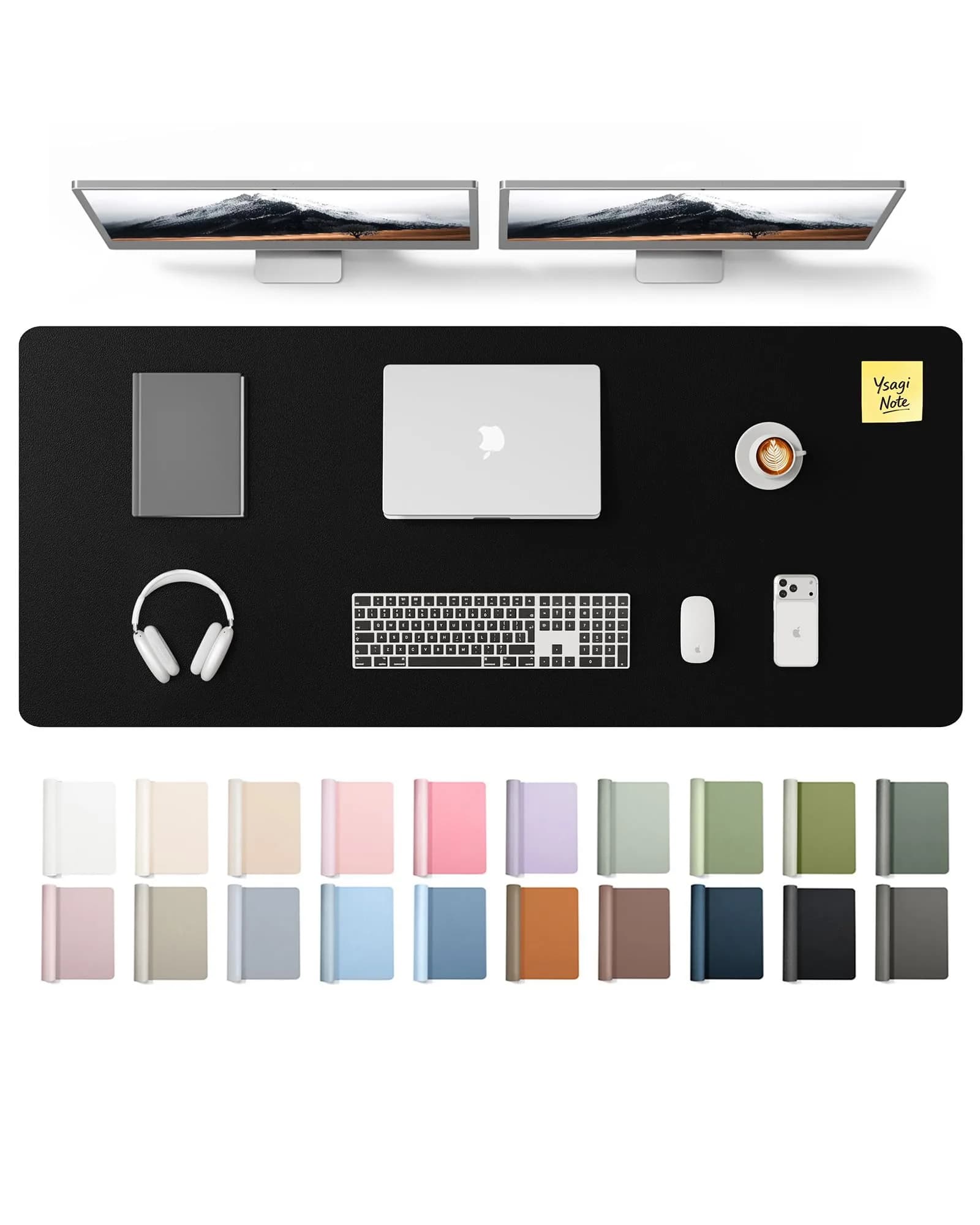 YSAGi Leather Desk Pad Protector Black 137cm x 43cm (55" x 17.2") | Protects Desks, Enhances Workspace — Black