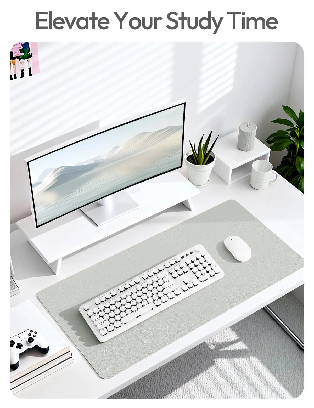 YSAGi PU Leather Desk Pad Protector, Large Mouse Pad, 55" x 17.2" (Light Grey) | Protects Your Desk from Scratches and Spills - view 6