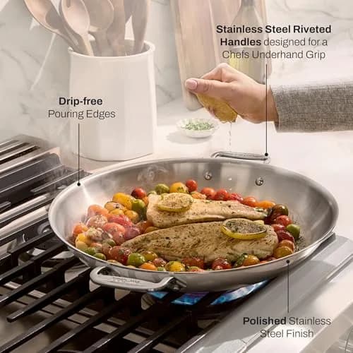 All-Clad D3 Stainless Steel 14" Paella Pan | Made in USA, 14-inch, Fully Bonded Tri-Ply thumbnail 5