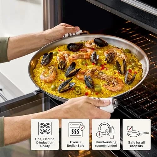 All-Clad D3 Stainless Steel 14" Paella Pan | Made in USA, 14-inch, Fully Bonded Tri-Ply thumbnail 6