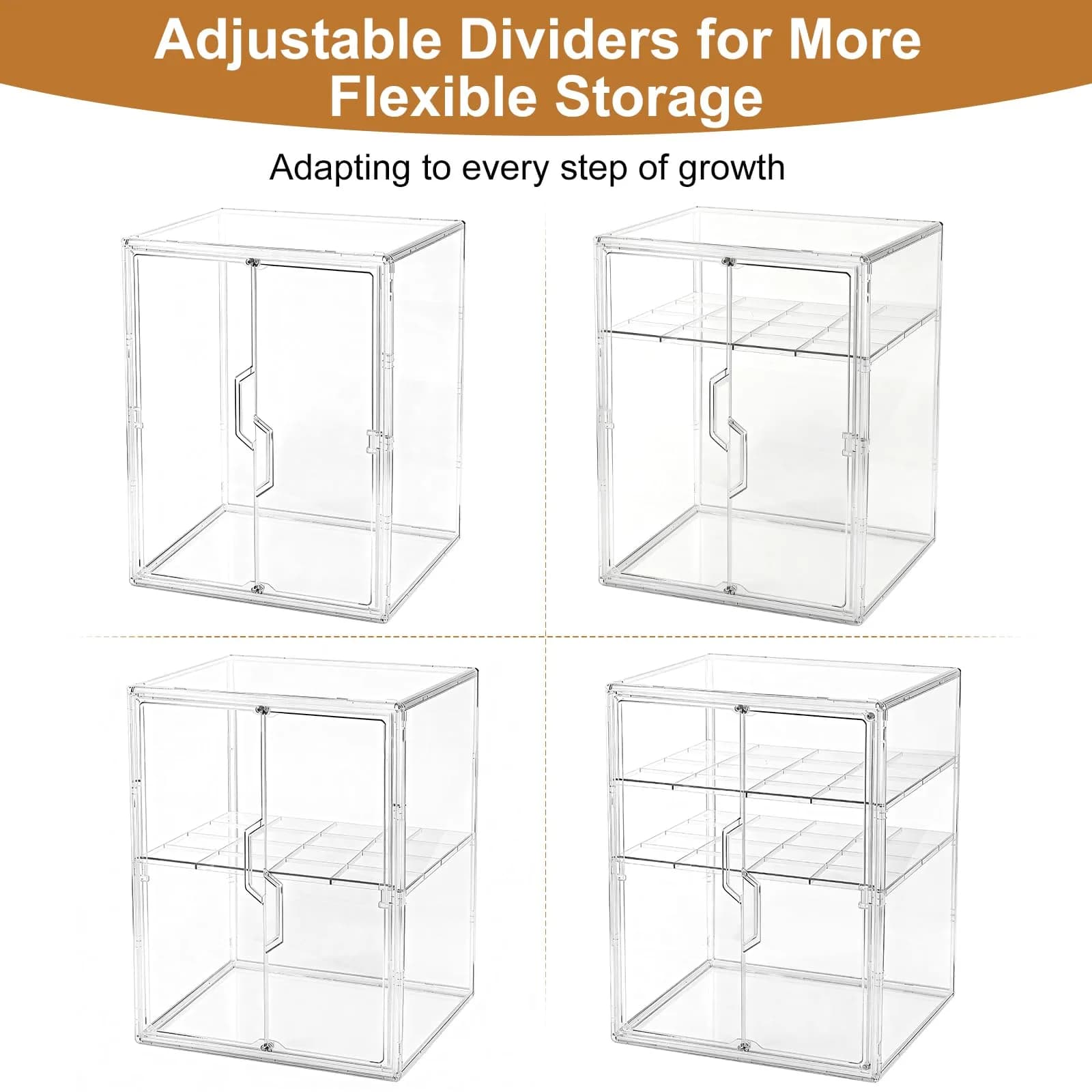 ERTIUANIO 3-Tier Baby Bottle Organizer with Double Doors & Removable Dividers | Clear Acrylic Countertop Storage Station (25.9cm L x 33.8cm W x 44.6cm H) - view 6