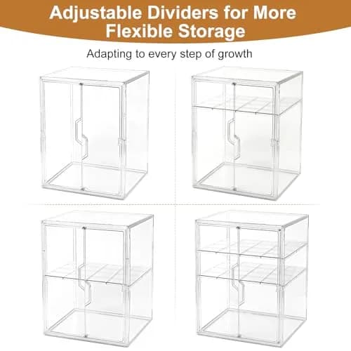 ERTIUANIO 3-Tier Baby Bottle Organizer with Double Doors & Removable Dividers | Clear Acrylic Countertop Storage Station (25.9cm L x 33.8cm W x 44.6cm H) thumbnail 6