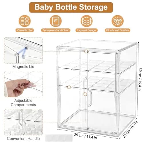 ERTIUANIO 3-Tier Baby Bottle Organizer with Double Doors & Removable Dividers | Clear Acrylic Countertop Storage Station (25.9cm L x 33.8cm W x 44.6cm H) thumbnail 2