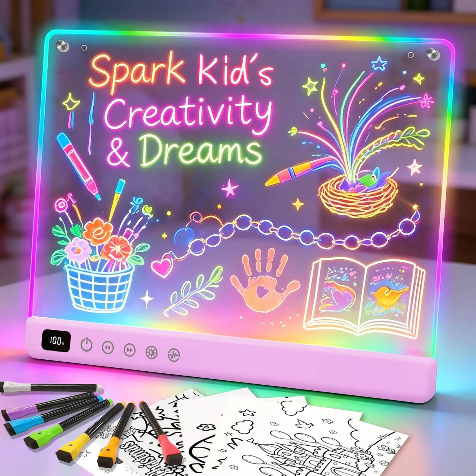 Lumiboard LED Drawing Board with Stand, 16" Rechargeable Glow Doodle Tablet, 8 RGB Colors & 6 Modes | Purple — Purple