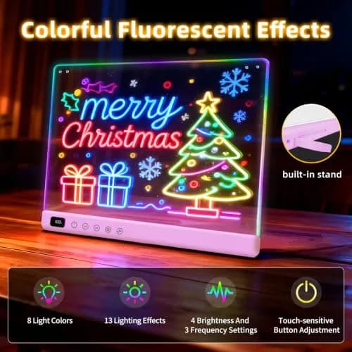 Lumiboard LED Drawing Board with Stand, 16" Rechargeable Glow Doodle Tablet, 8 RGB Colors & 6 Modes | Purple thumbnail 7