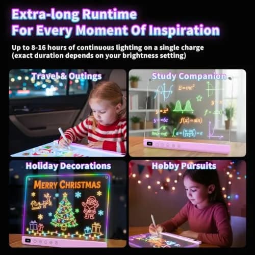 Lumiboard LED Drawing Board with Stand, 16" Rechargeable Glow Doodle Tablet, 8 RGB Colors & 6 Modes | Purple thumbnail 3