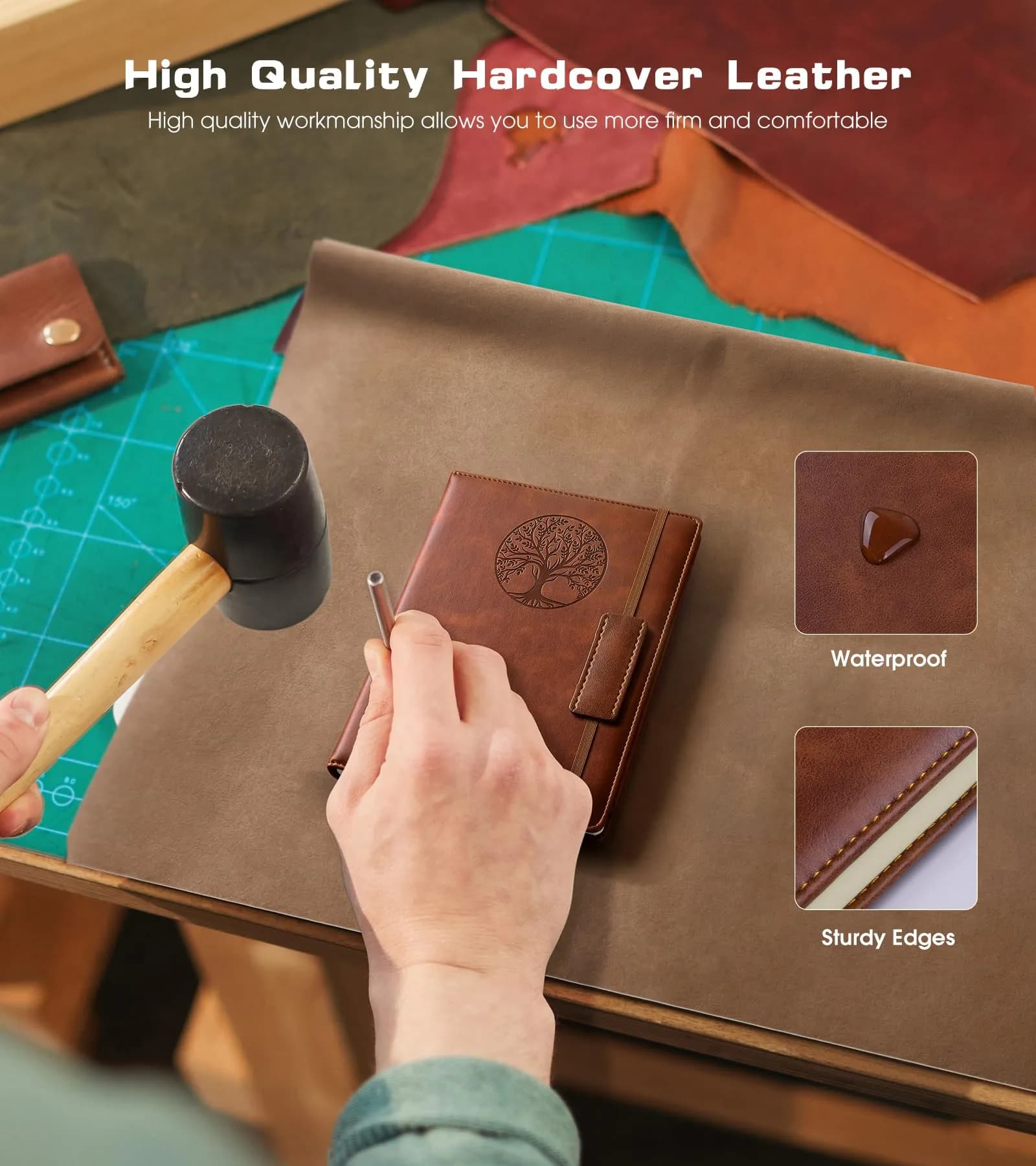 Biuwory Lined Pocket Journal Notebook for Women Men, A6 Leather Journal 140 Pages | Vintage Diary Notepad for Work - view 3