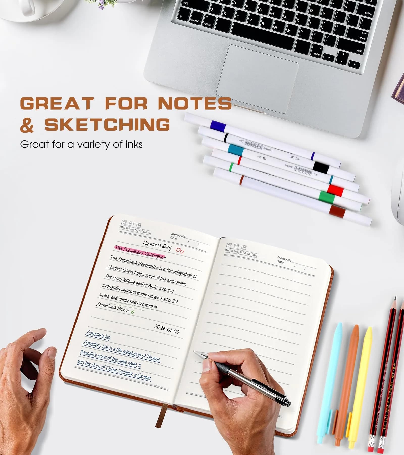 Biuwory Lined Pocket Journal Notebook for Women Men, A6 Leather Journal 140 Pages | Vintage Diary Notepad for Work - view 5