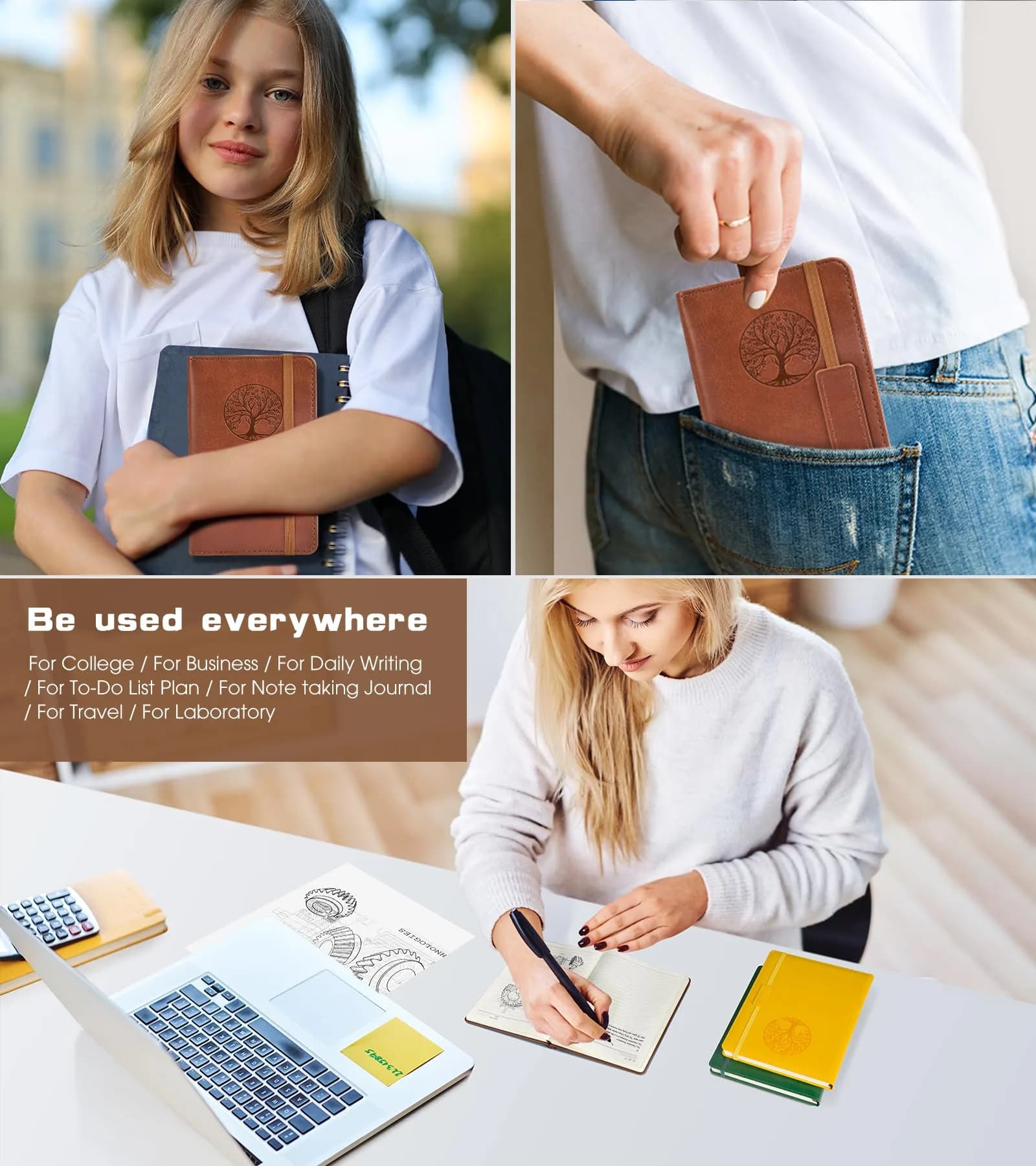 Biuwory Lined Pocket Journal Notebook for Women Men, A6 Leather Journal 140 Pages | Vintage Diary Notepad for Work - view 7